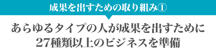 あらゆるタイプの人が成果を出すために27種類以上のビジネスを準備